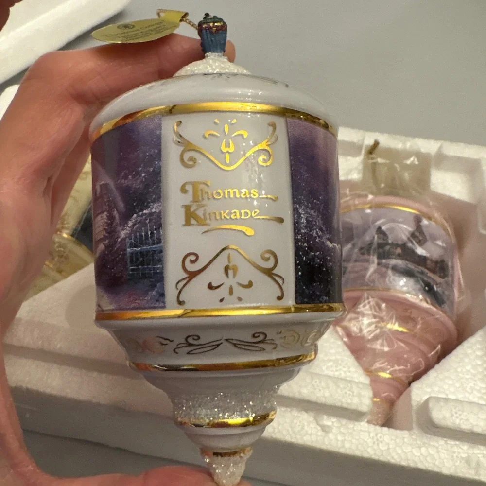 Bradford Editions Thomas Kinkade Christmas Ornaments‎ 3 Winter Village Sleigh